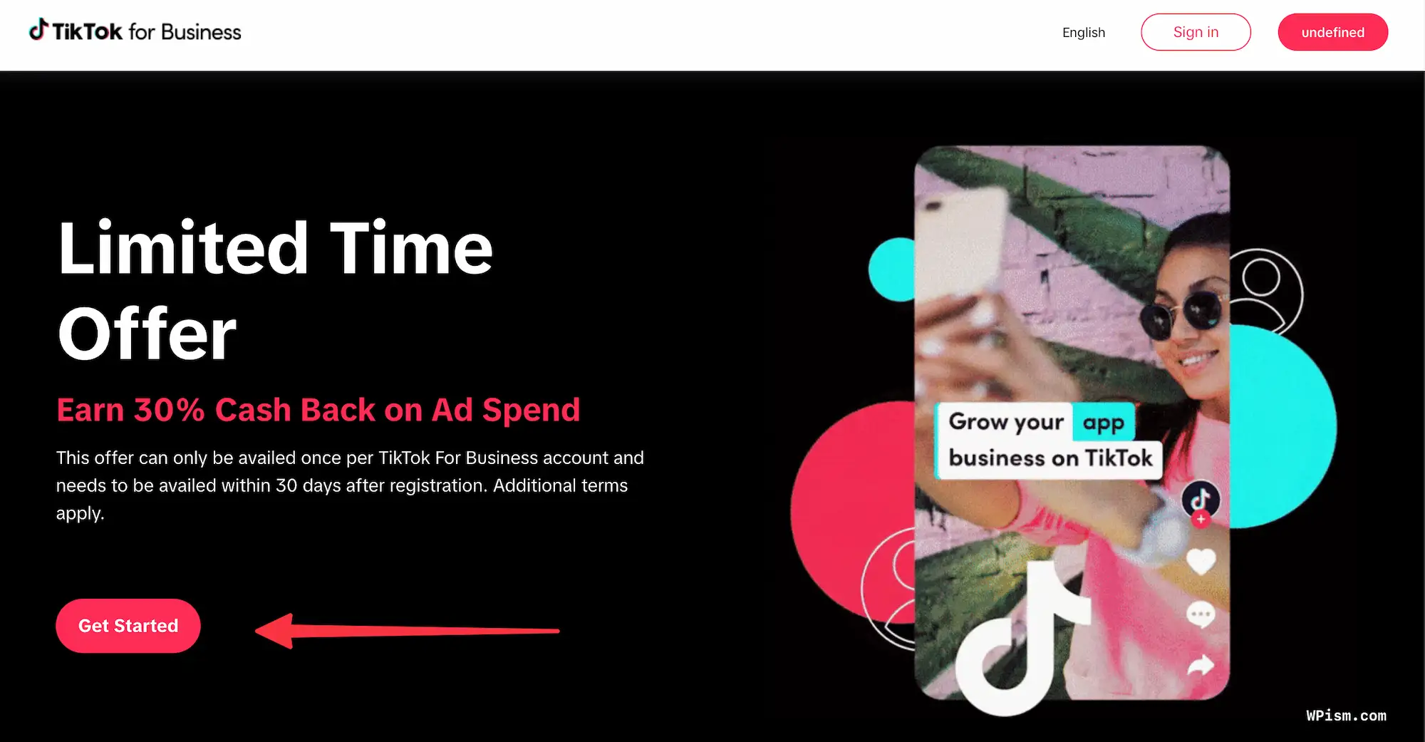 TikTok ads coupon landing page