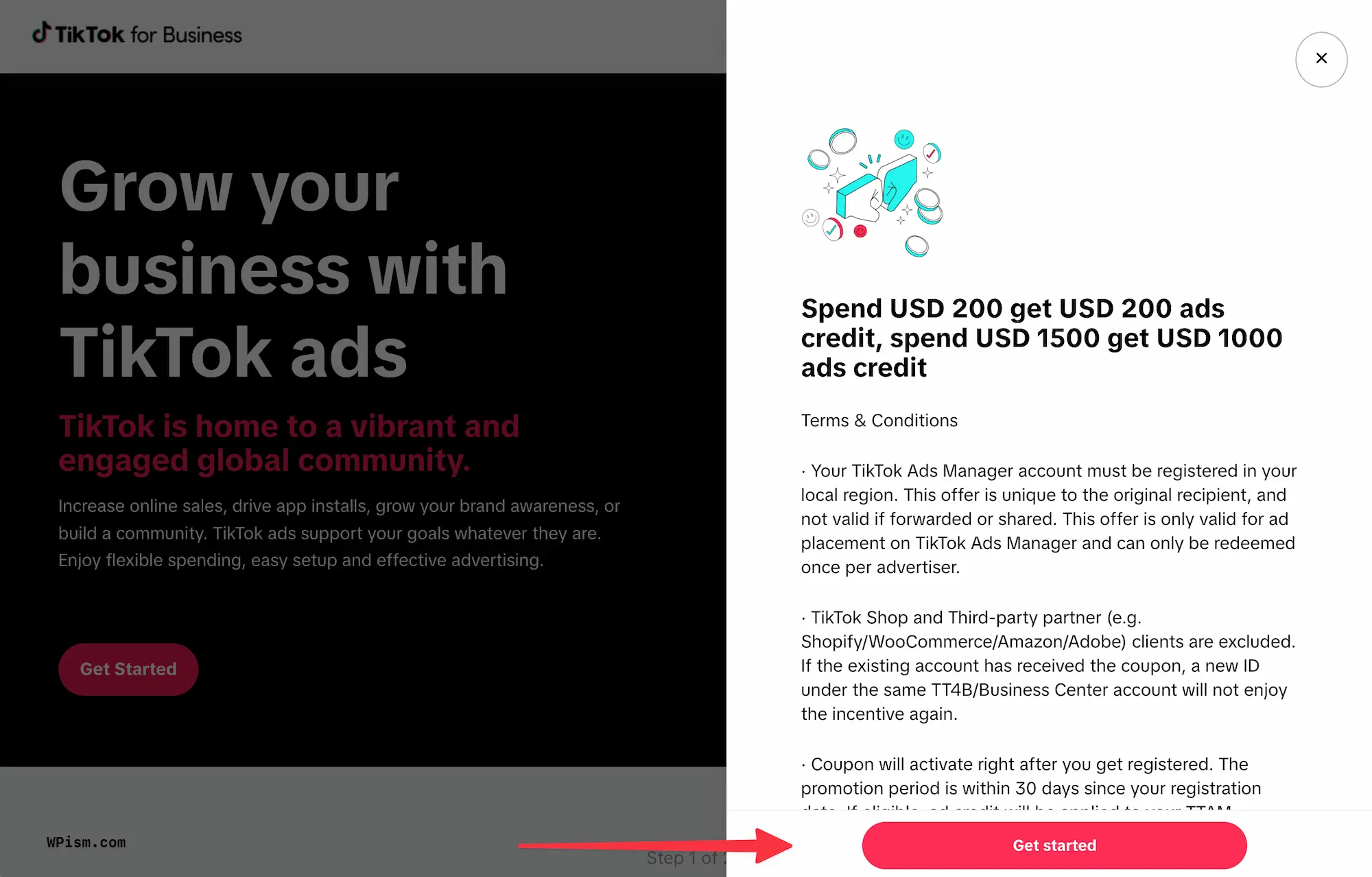 Claim TikTok ad credits